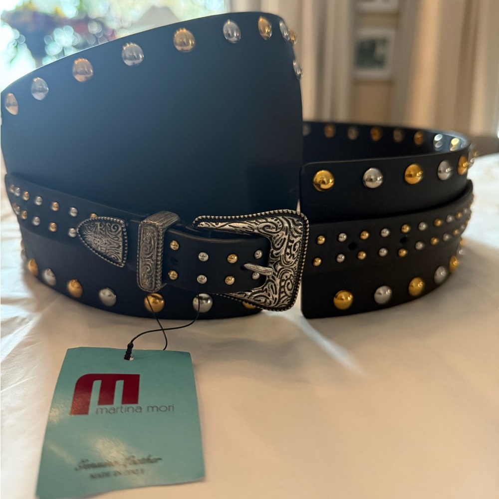 Martina Mori Black Belt with Gold and Silver Studs